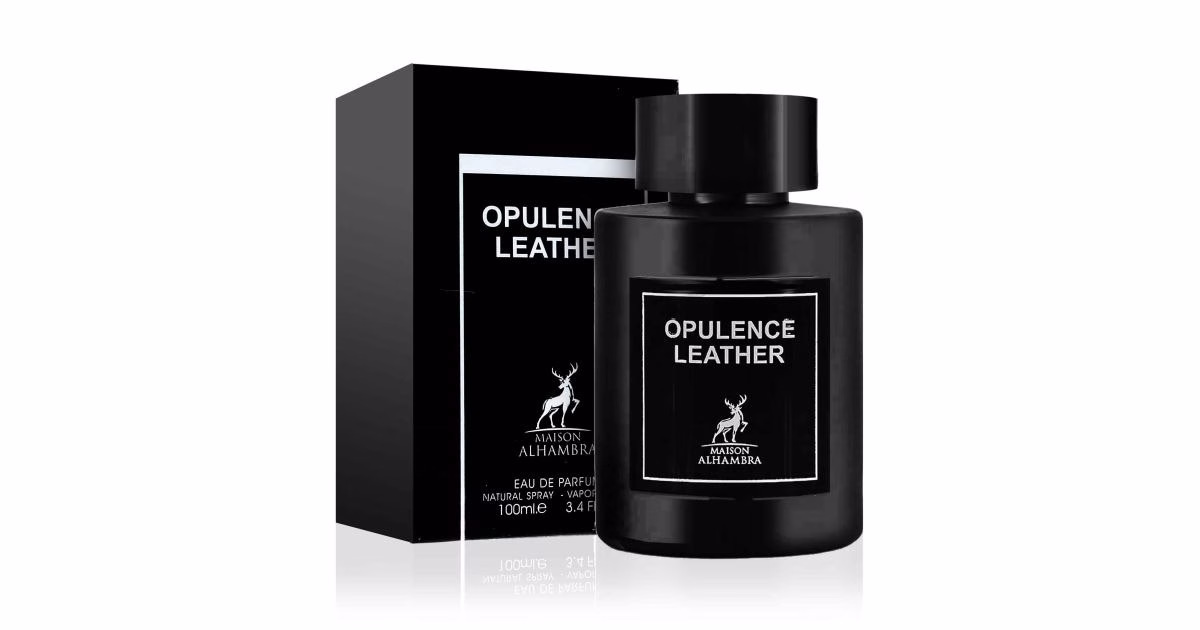 Opulence Leather Eau de Parfum 100ml by Maison Alhambra bottle with black packaging