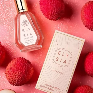 Elysia Lychee Fizz by Fragrance World unisex eau de parfum 50ml pink bottle with decorative box
